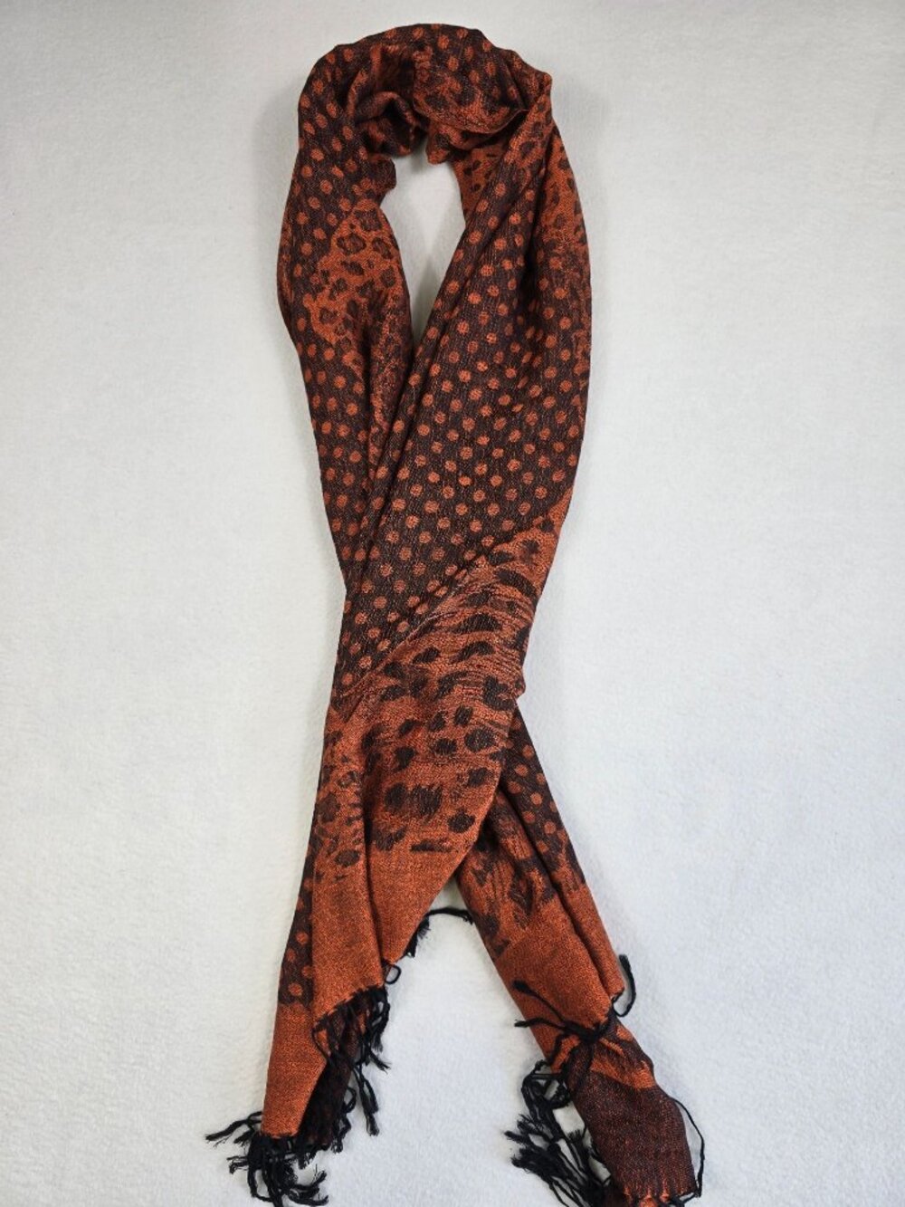 Orange Black Pashmina 70% Pashmina 30% Silk Leopard Polka Dot Scarf/Shawl Fringe